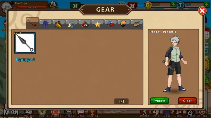 Gear up for battle screen