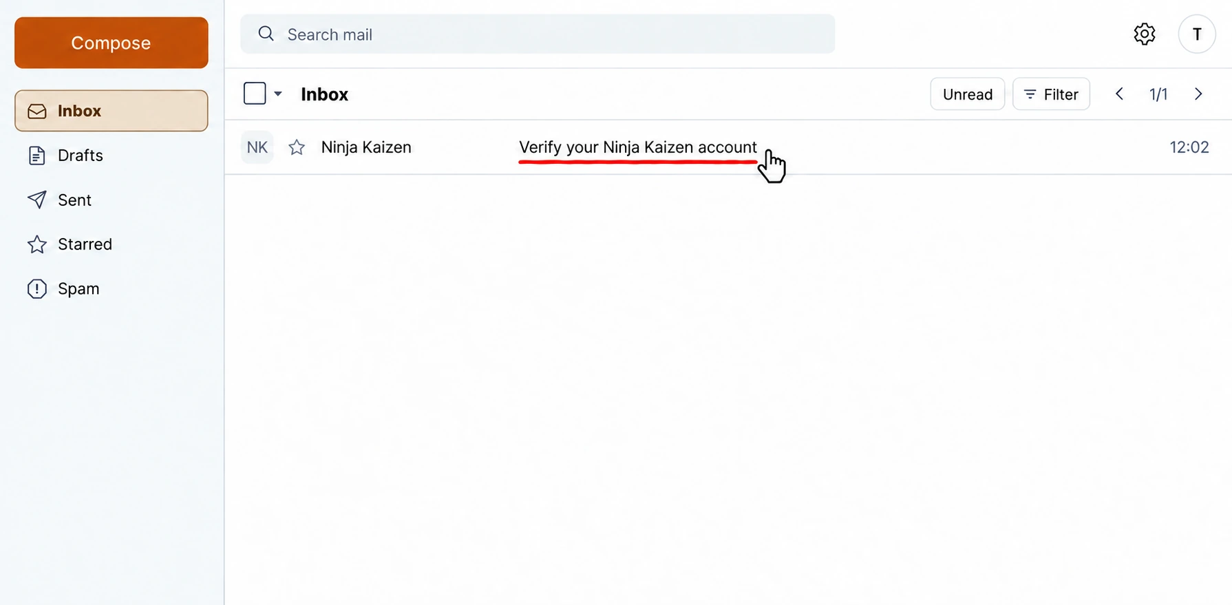Verification email in the inbox