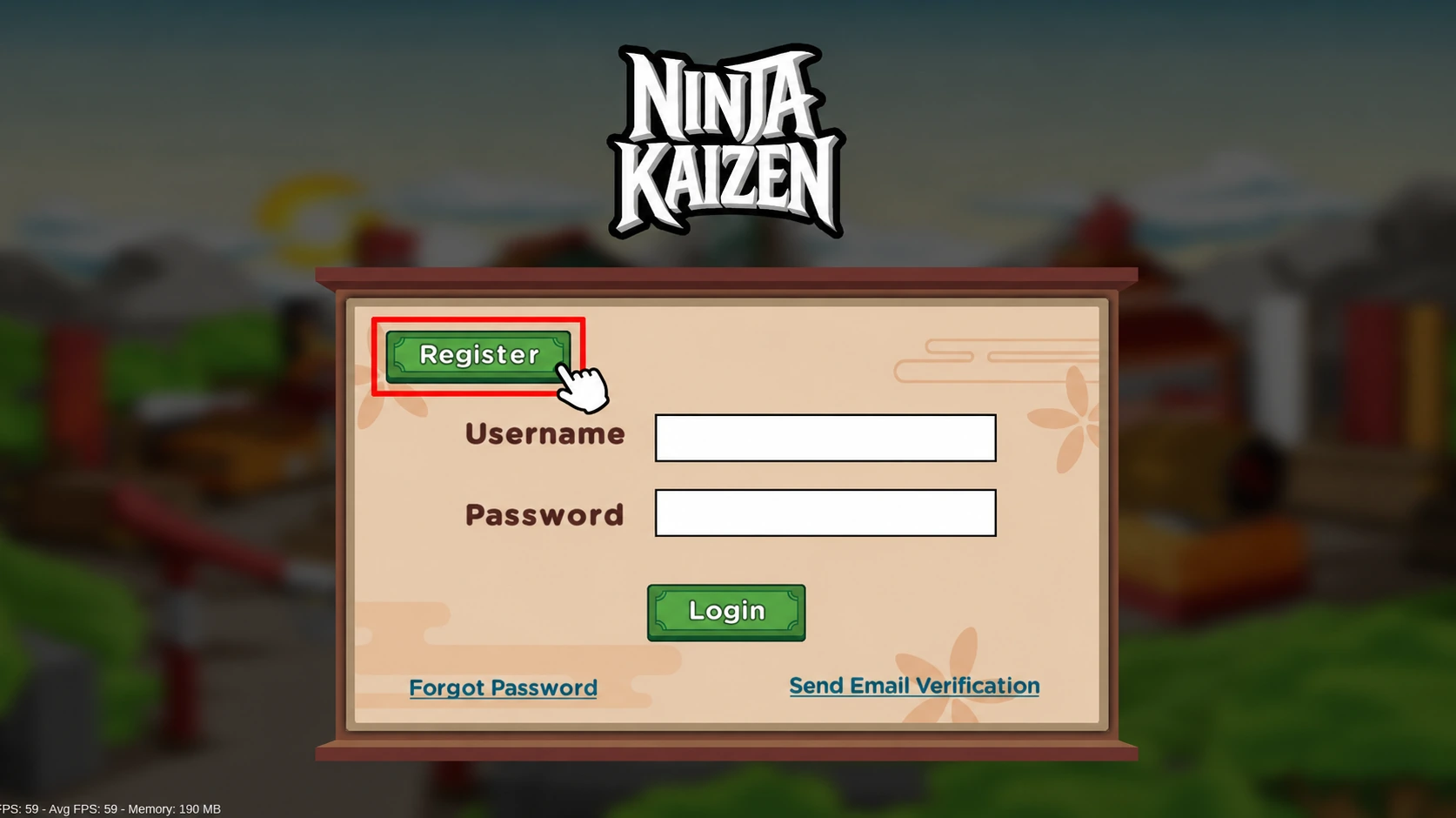 Register button on the login screen