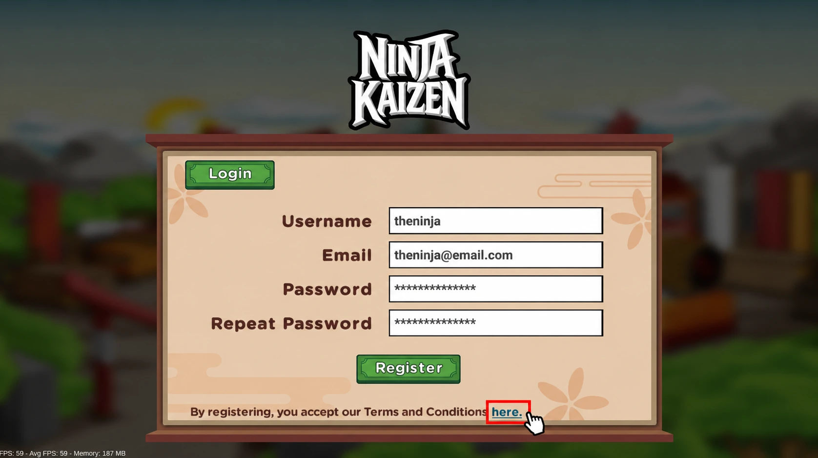 Registration form