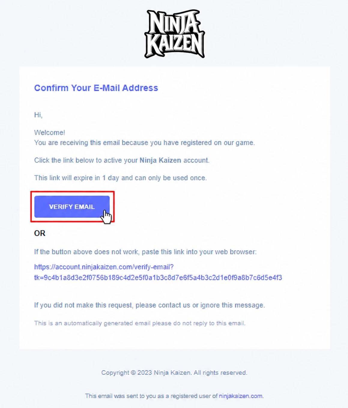 Verify button inside the email