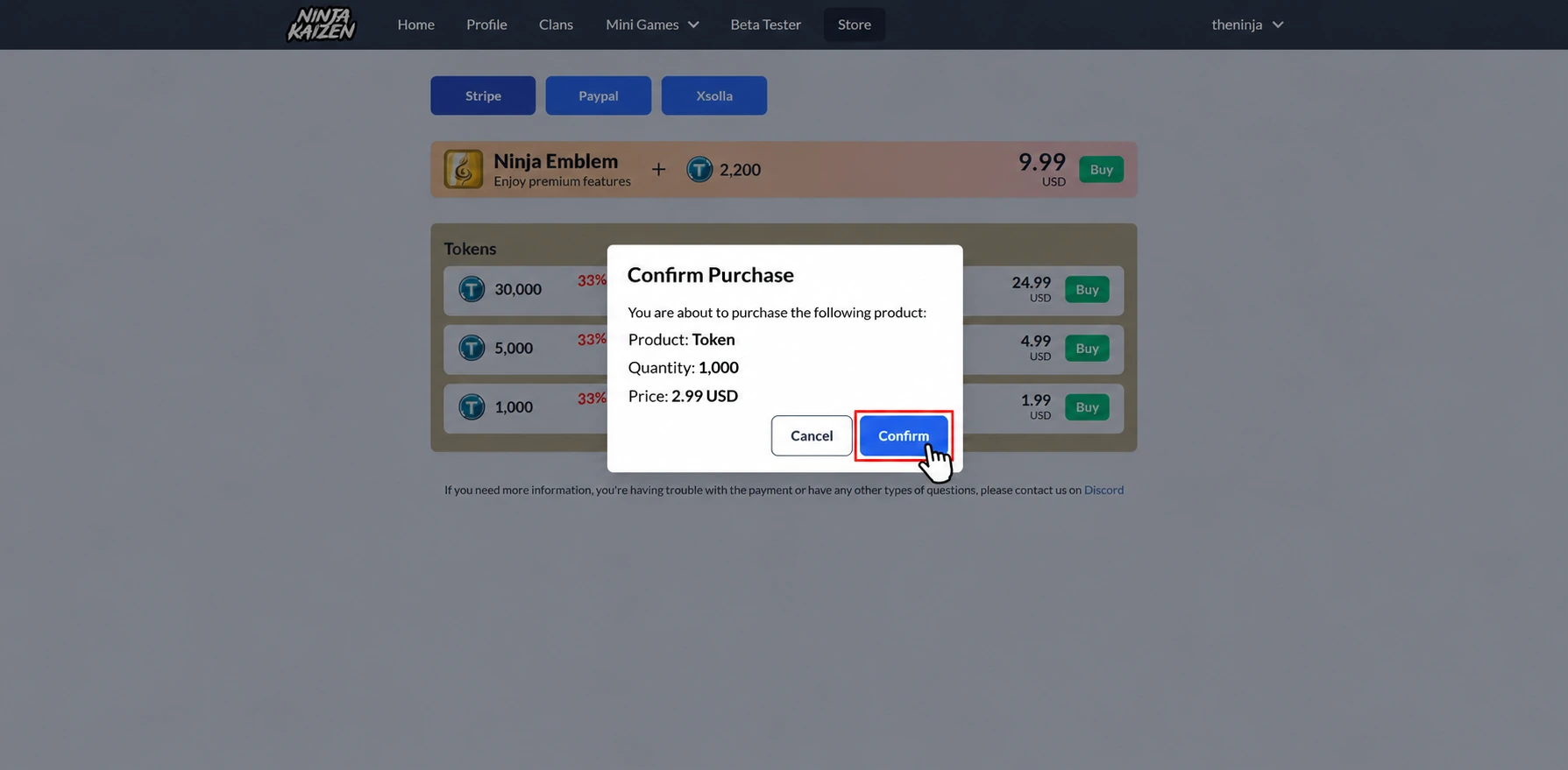 Purchase confirmation dialog