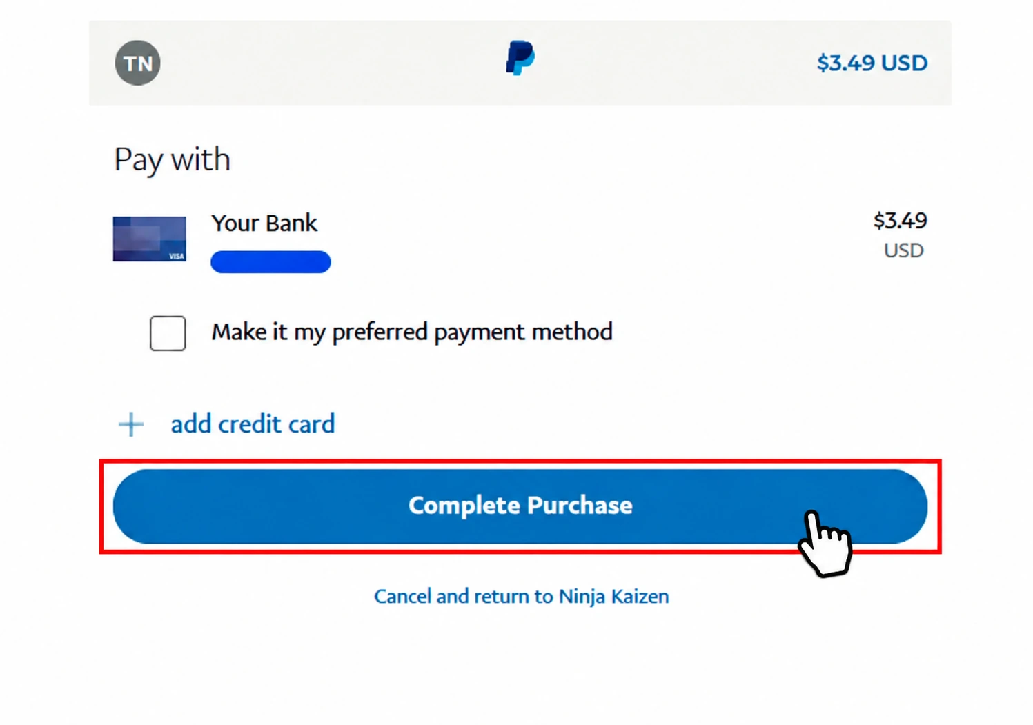 PayPal payment page