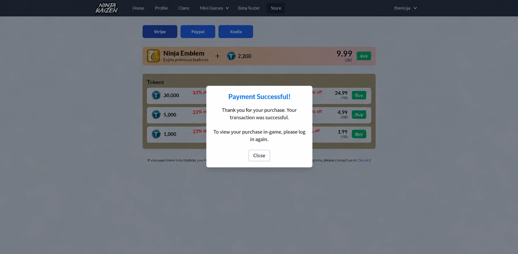 Purchase completed message