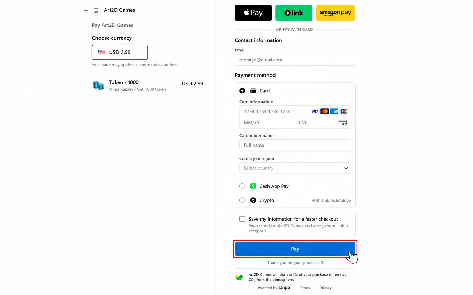 Stripe payment page